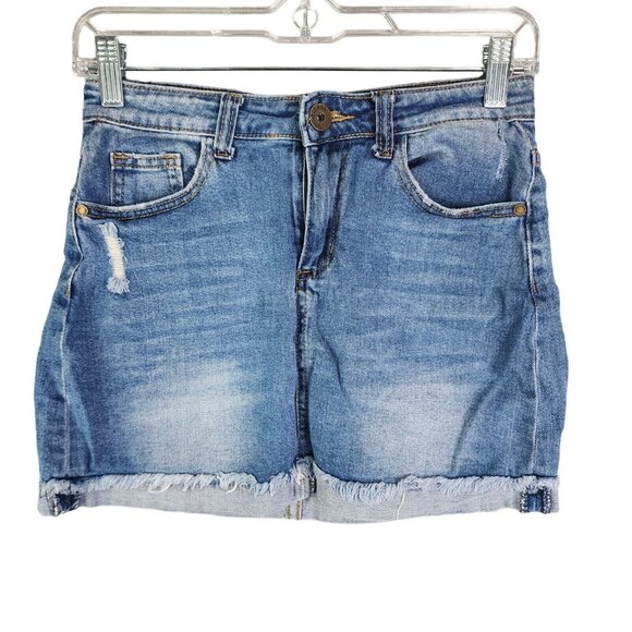 gogo jeans Pants - Womens Gogo Jeans Blue Denim Skirt Distressed Cuffed Raw Hem Size 1